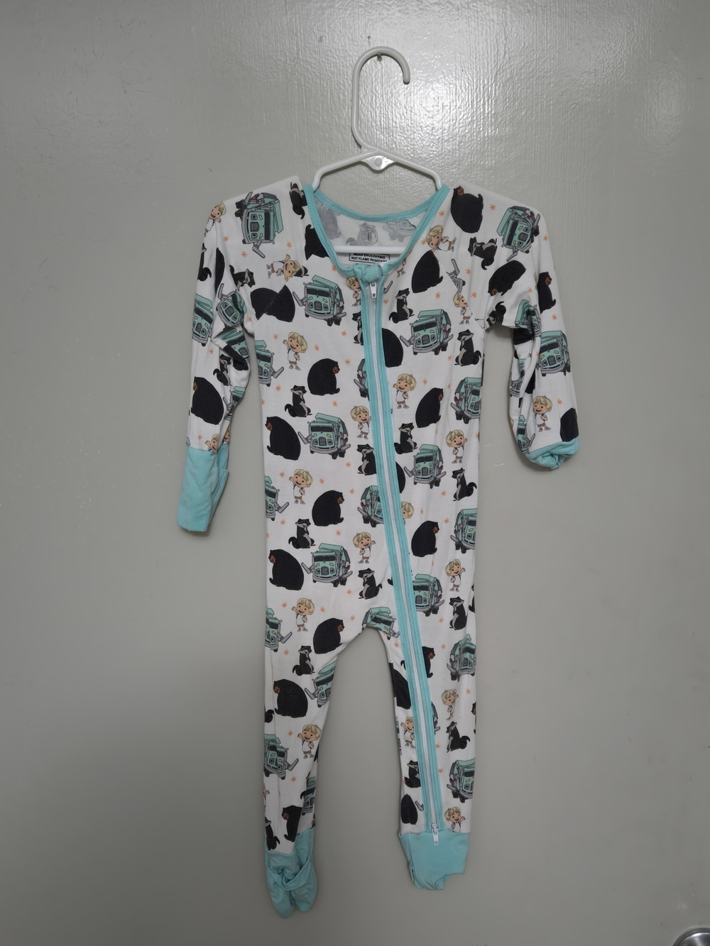 Kids White Footed One-Piece TRASH TRUCK zippy